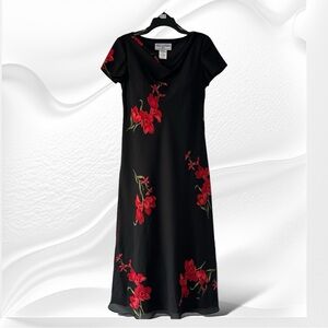 Jessica Howard Petite Women Lined Maxi Red Black Floral Dress 10P